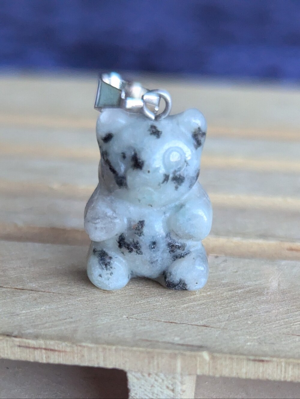 Crystal GUMMY BEAR Pendant ☯️ LOTUS JASPER carved mini Necklace Charm